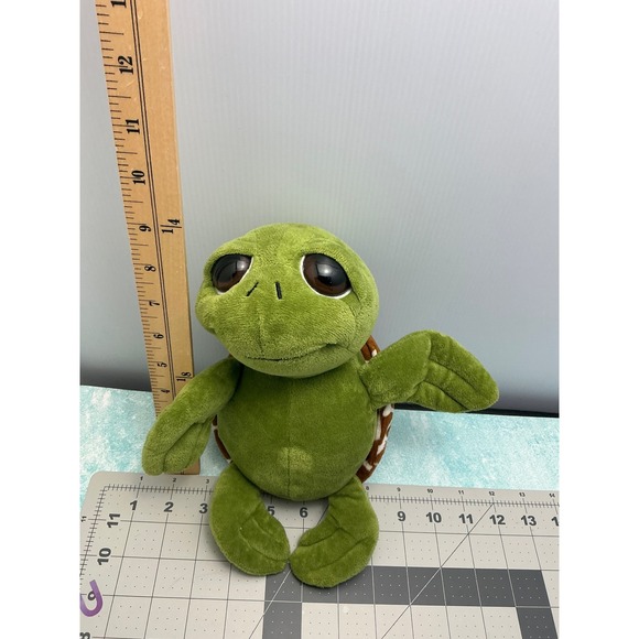 Green Turtle Plush Stuffed Animal Toy Brown Spotted Shell Cute Eyes - Picture 2 of 5